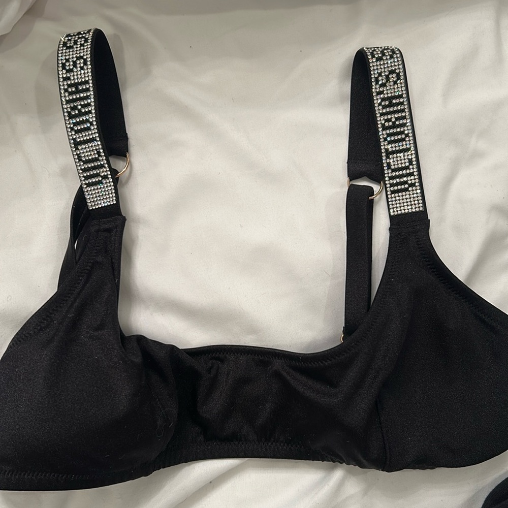 Victoria’s Secret black scoop bikini top padded extra small rhinestone
